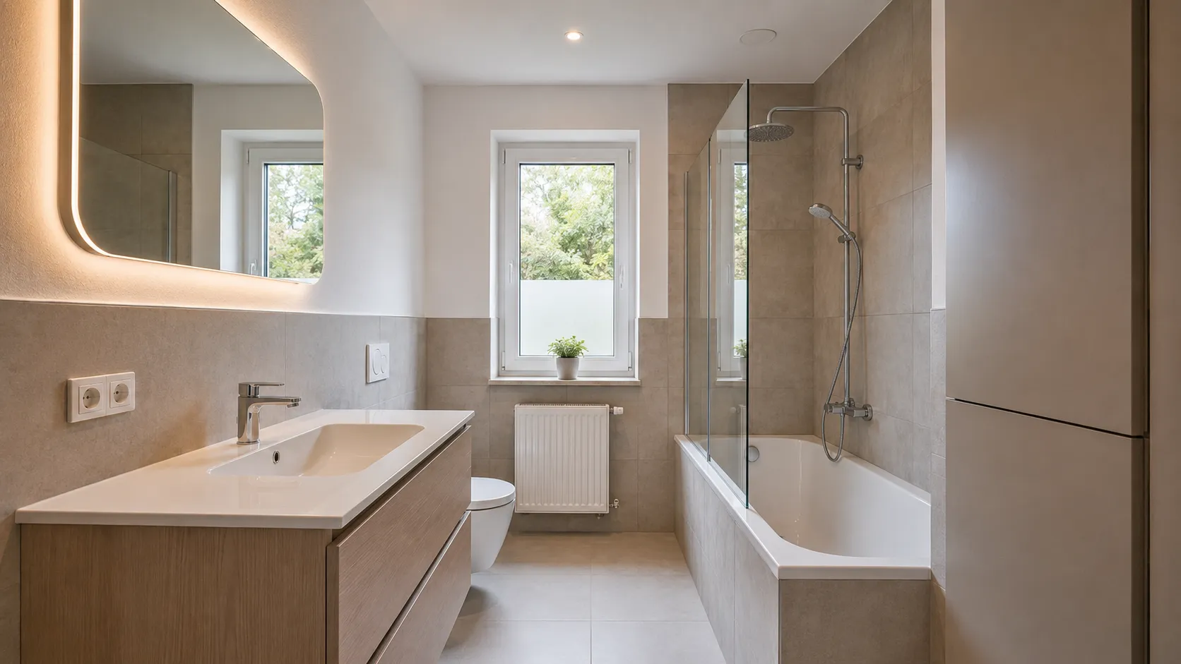 Modernisiertes Badezimmer mit sauberen Oberflächen